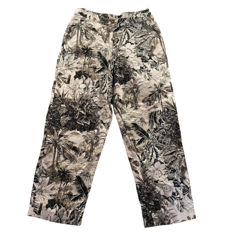 Onque Casuals Womens Pants Medium Straight Leg Brown Floral Relaxed Boho Travel
